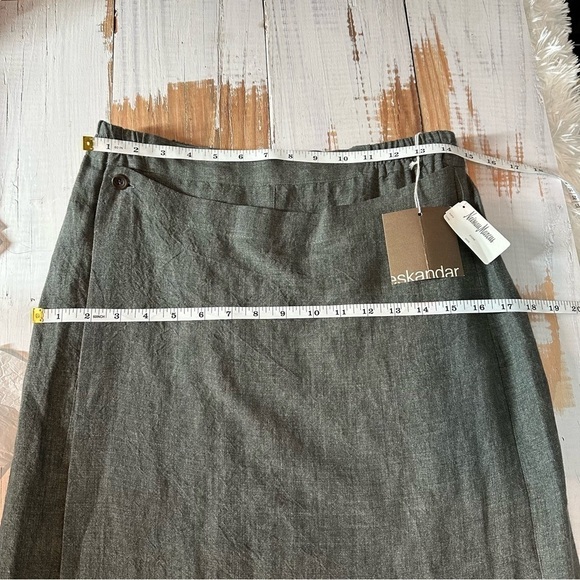Eskandar Gray Linen Front Panel Midi Skirt Size 1 - Picture 7 of 10